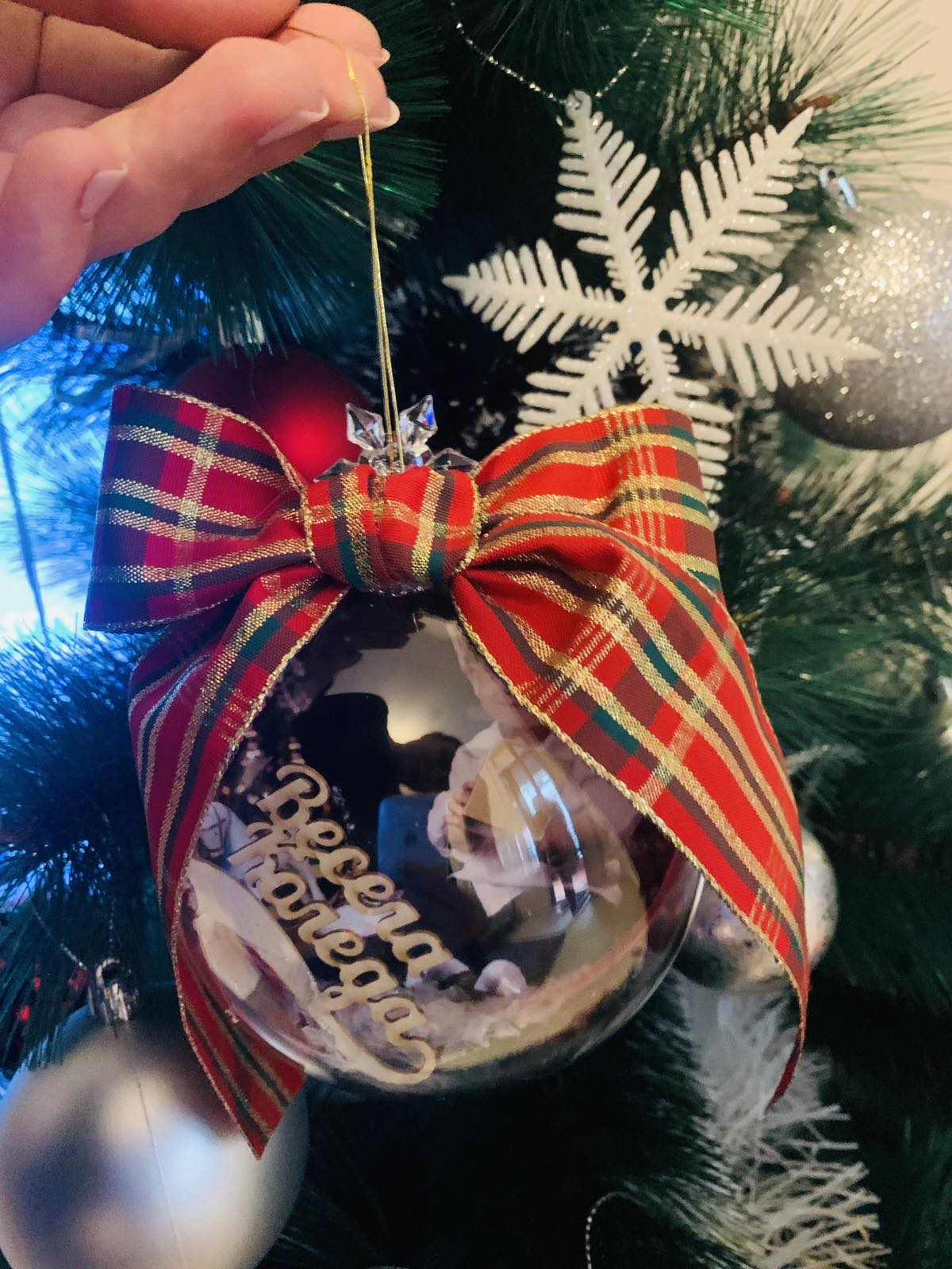 Коледна топка със снимка или бебешки чорапки