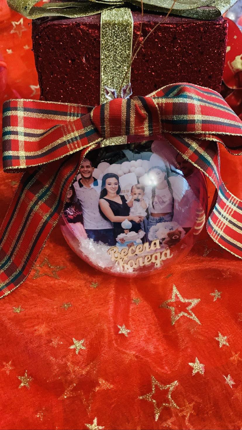 Коледна топка със снимка или бебешки чорапки